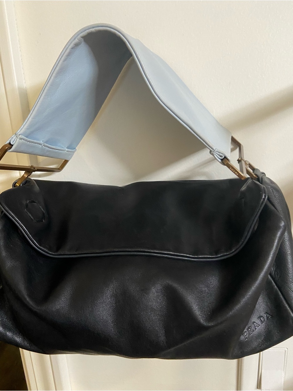 Vintage Spring/Summer 2001 Prada Black Leather Wide Strap Rectangle Bag